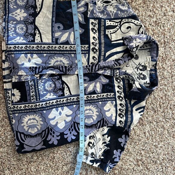 Christian Siriano Women’s Blue Floral Short Sleeve Linen/Rayon Shirt Size Small - Picture 9 of 10